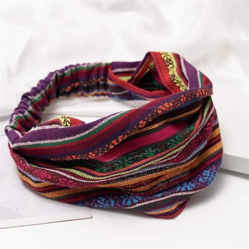 Boho Headbands for Women Girls Wide Hippie Hair Accessories Colorful Stripe Head Bands for Women's Hair Fashion Hairbands Turban Headwraps Non Slip 2025 - $8.49 –P2