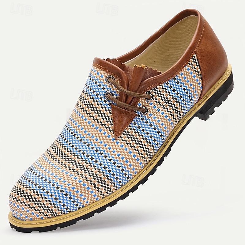 Herr Derby Promenad Affär Ledigt PU Läder Vävd nylon Andningsfunktion Bekväm Halksäker Snörning Brun / Blå Sommar Vår 2025 - $46.99 –P1
