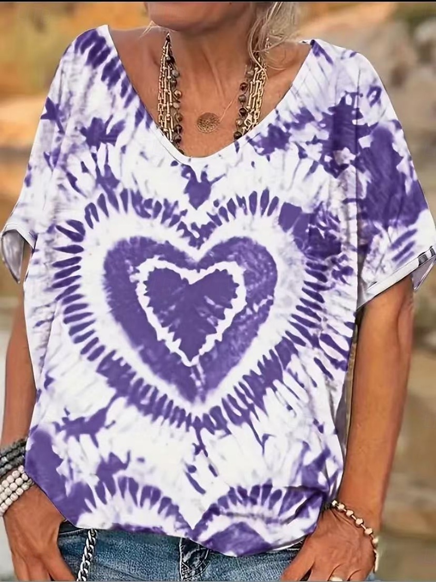 Pentru femei Tricou Cravată Modă Modern Manșon scurt În V Topuri obișnuite Zilnic Peteci Imprimeu Roșu-aprins Mov Fucsia Trifoi Vară 2025 - $14.99 –P10
