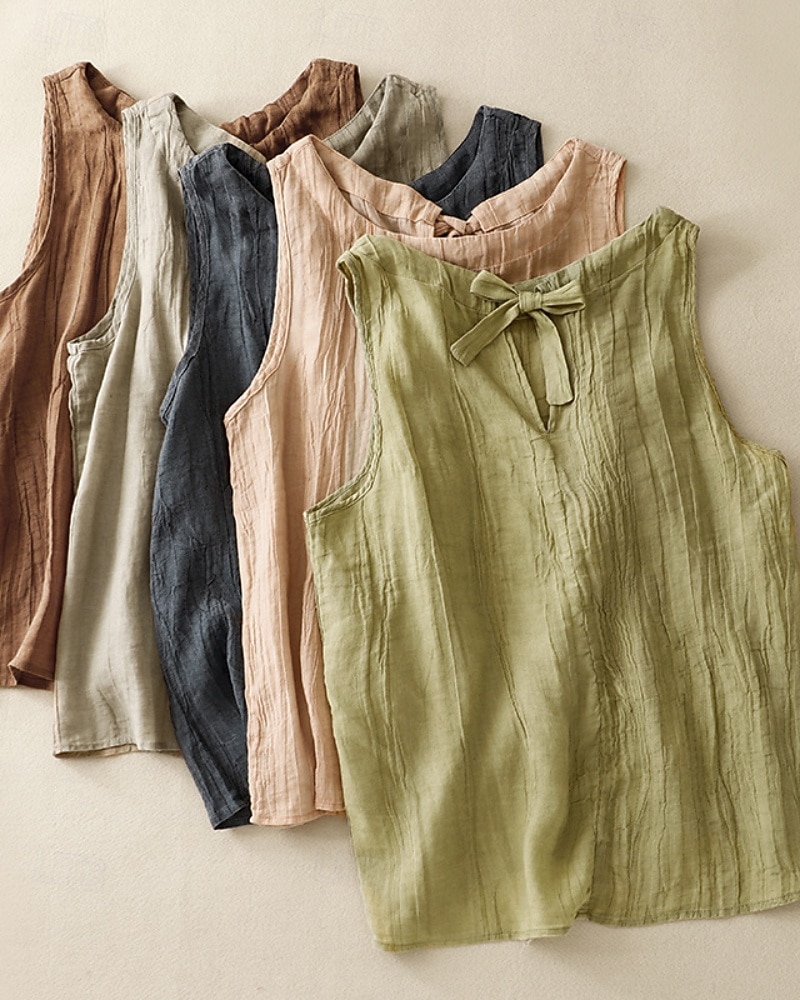 Per donna Set ispirati al lino Gilet in cotone e lino Blusa Semplice Moderno Casual Senza Maniche Girocollo Top Regolari Quotidiano Ferie Uscire Rosa Rosso Verde Albicocca Estate del 2025 a $24.99 –P1