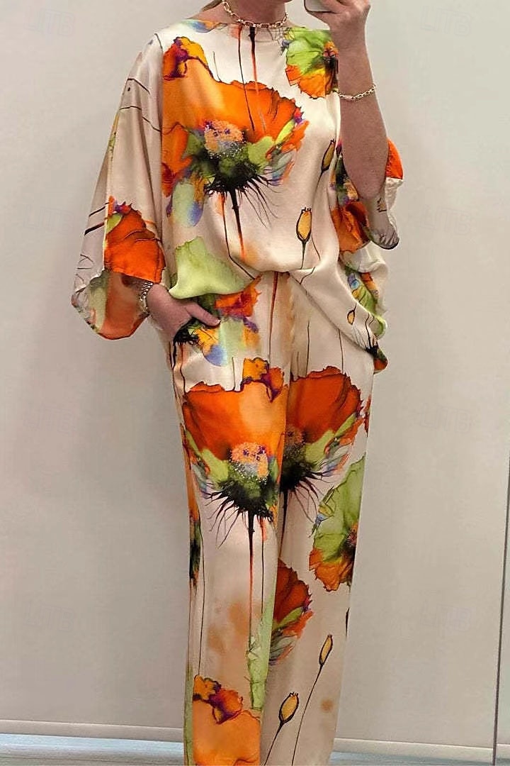 Dame Mărime EU / US2 Pieces SetsModă Stilat Trening Bolero Top Lungime Manșon 3/4 Rotund Floral Imprimeu Purtare Zilnică Negru Galben Roz Îmbujorat Toate Sezoanele Potrivire Largă 2025 - $26.99 –P5