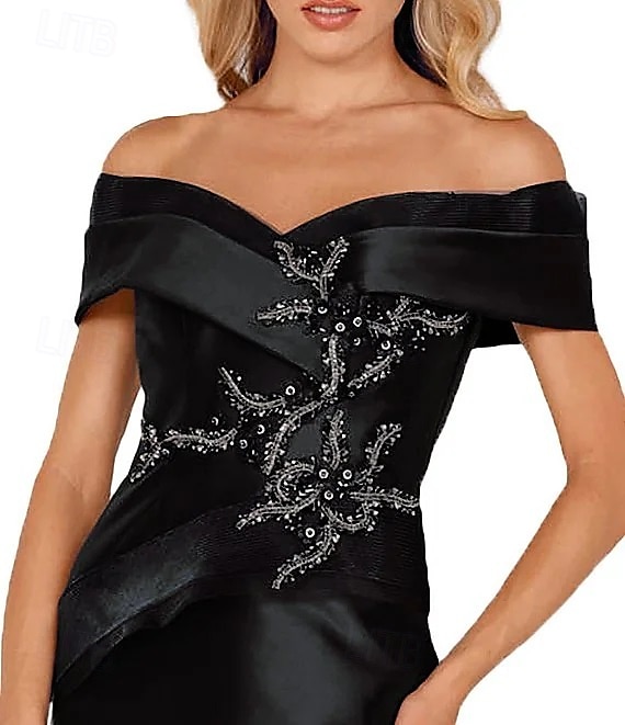 Meerjungfrau  Trompete Abendkleid Elegantes Kleid Formelle Hochzeit Bodenlang Ärmellos Offene Schulter Satin mit Perlen 2025 - $158.99 –P6