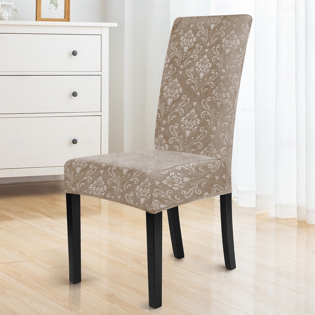 Trekk til spisestuestol med stretchjacquard-mønster i damaskmønster, tettsittende passform, polyester/spande, maskinvaskbar 2025 - $30.99 –P9