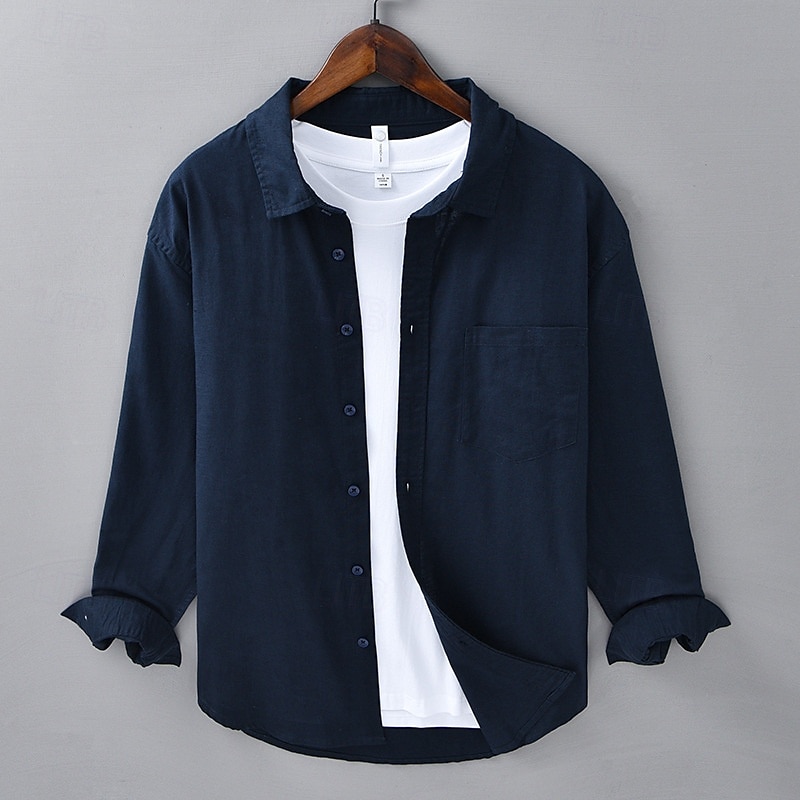 Herren Hemd Leinenhemd Freizeithemd Knopfhemd Baumwollhemd Einfach Urlaub Hawaiianisch Weiß Rote Marineblau Blau Langarm Revers Frühling Herbst Bekleidung Knöpfe 2025 - $36.99 –P9