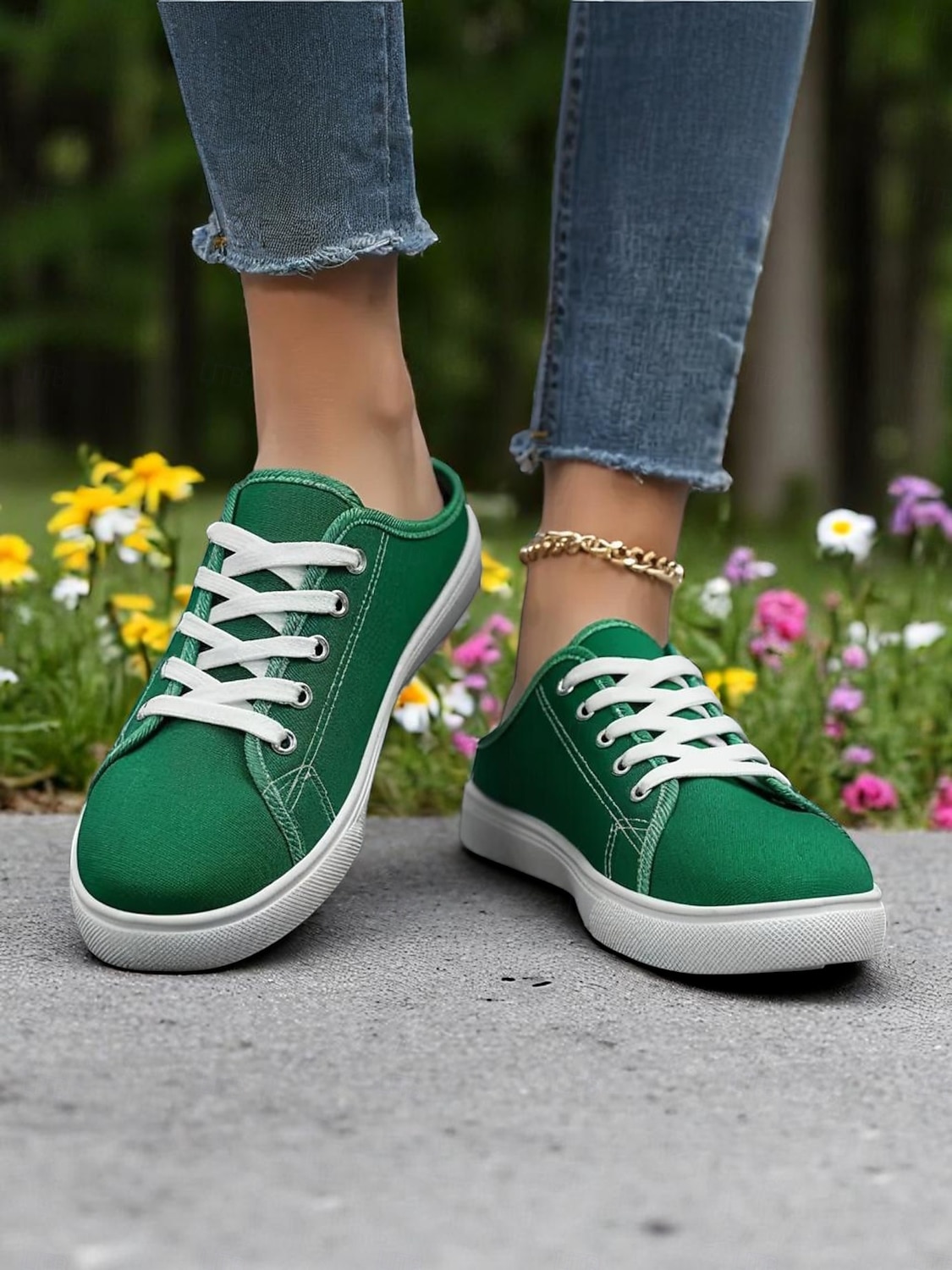 Sneakers slip-on da donna in tela verde con lacci – comode scarpe da ginnastica senza schienale, ideali per passeggiate, shopping, corse a scuola e giornate estive informali del 2026 a $24.99 –P8