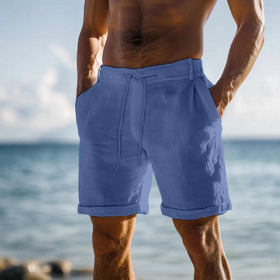 Men's Shorts Linen Shorts Summer Shorts Beach Shorts Pocket Drawstring Straight Leg Solid Color Comfort Breathable Knee Length Outdoor Daily Beach Vacation Fashion White Blue 2026 - $18.99 –P4
