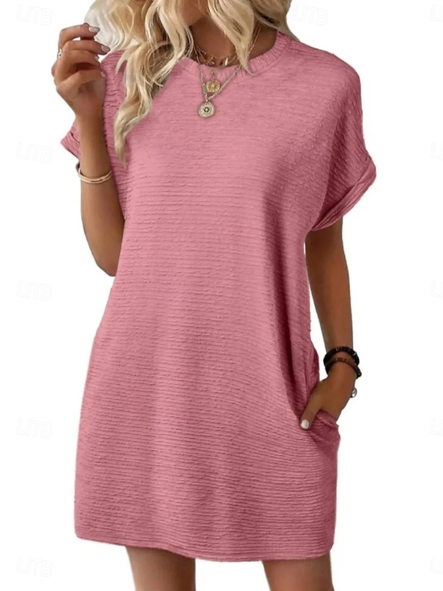 Femmes Mini Robe Robe d'été Occasionnel Quotidien Coupe régulière Uni Manche Courte Col ras du cou Noir Vert Claire Rose Claire Bleu Ciel Été de 2025 ? $19.99 –P2