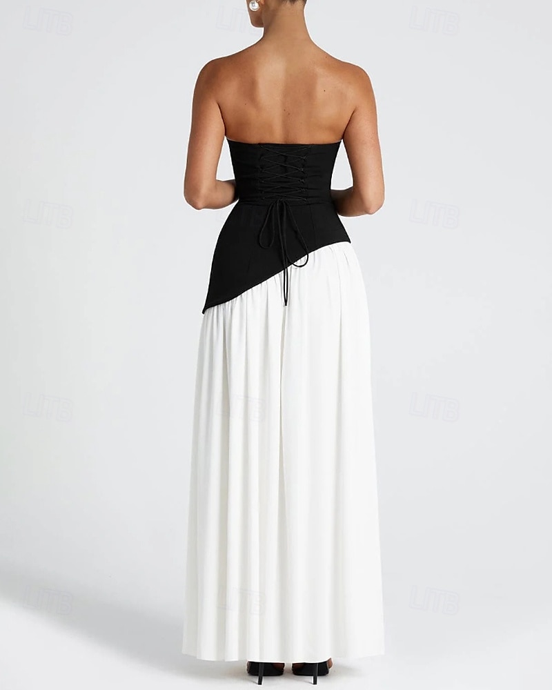 Damen Langes Kleid Maxikleid Weißes Kleid Abschlusskleid Partykleid Mode Party Abendgesellschaft Ausgehen Normale Passform Einfach Ärmellos Trägerlos Weiß Gelb Wein Marineblau Sommer 2025 - $29.99 –P3