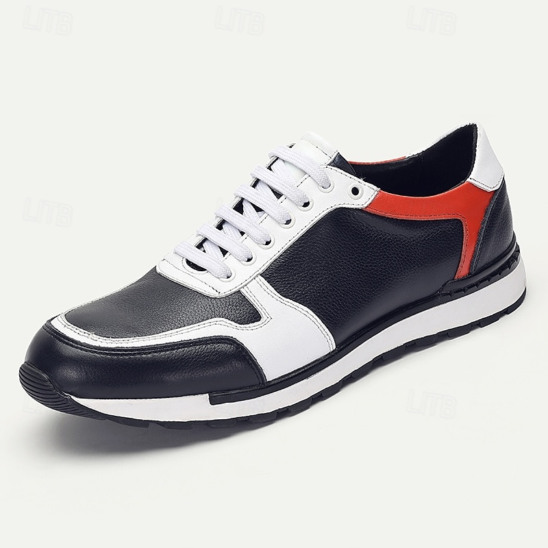 Men's Premium Leather Sneakers – Stylish Lace-Up Running Shoes with Red and White Accents for Sports, Travel and Everyday Wear 2025 - $94.99 –P2