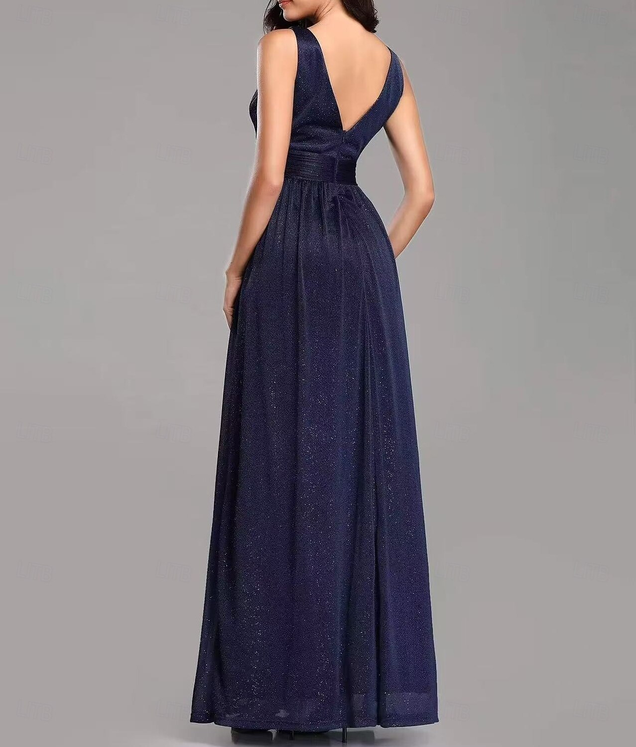 A-Linie Hochzeitsgast Kleider Partykleid Abendparty Abschlussball Bodenvoll Ärmellos V-Ausschnitt Baumwolle Rückenfrei mit Glitzer gerafft 2025 - $181.99 –P2