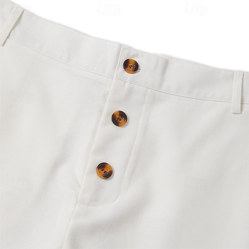رجالي شورتات شورت من الكتان شورت صيفي شورت الشاطئ Buttons جيب الساق المستقيمة سهل راحة متنفس طول الركبة الأماكن المفتوحة مناسب للحفلات المكتب موضة الأعمال التجارية أسود أبيض 2026 - $20.99 –P11