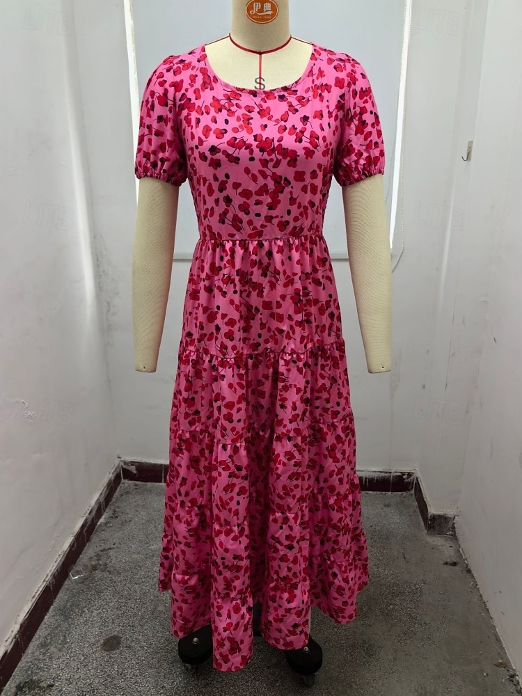 Women's Maxi Dress Casual Dress Casual Loose Fit Graphic Short Sleeve Crew Neck Magenta Dark Red Red Blue Summer 2025 - $24.99 –P1
