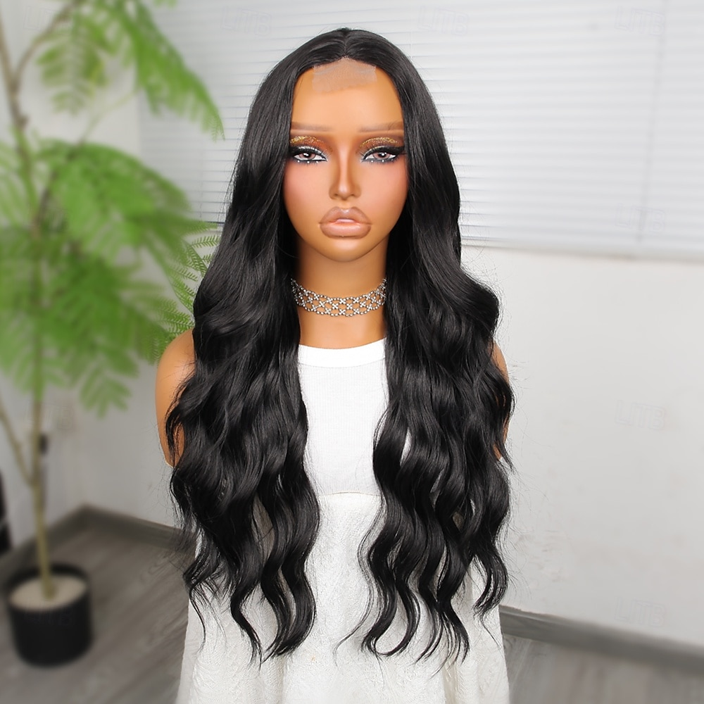 Parrucca in pizzo sintetico Riccio Stile 26 pollice Nero Riga centrale Parte a U Parrucca Per donna Parrucca Nero del 2026 a $40.99 –P2