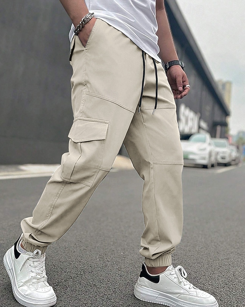 Men's Cargo Pants Trousers Drawstring Elastic Waist Multi Pocket Plain Wearable Daily Outdoor Camping & Hiking Fashion Classic Navy Blue Khaki 2026 - $27.99 –P2