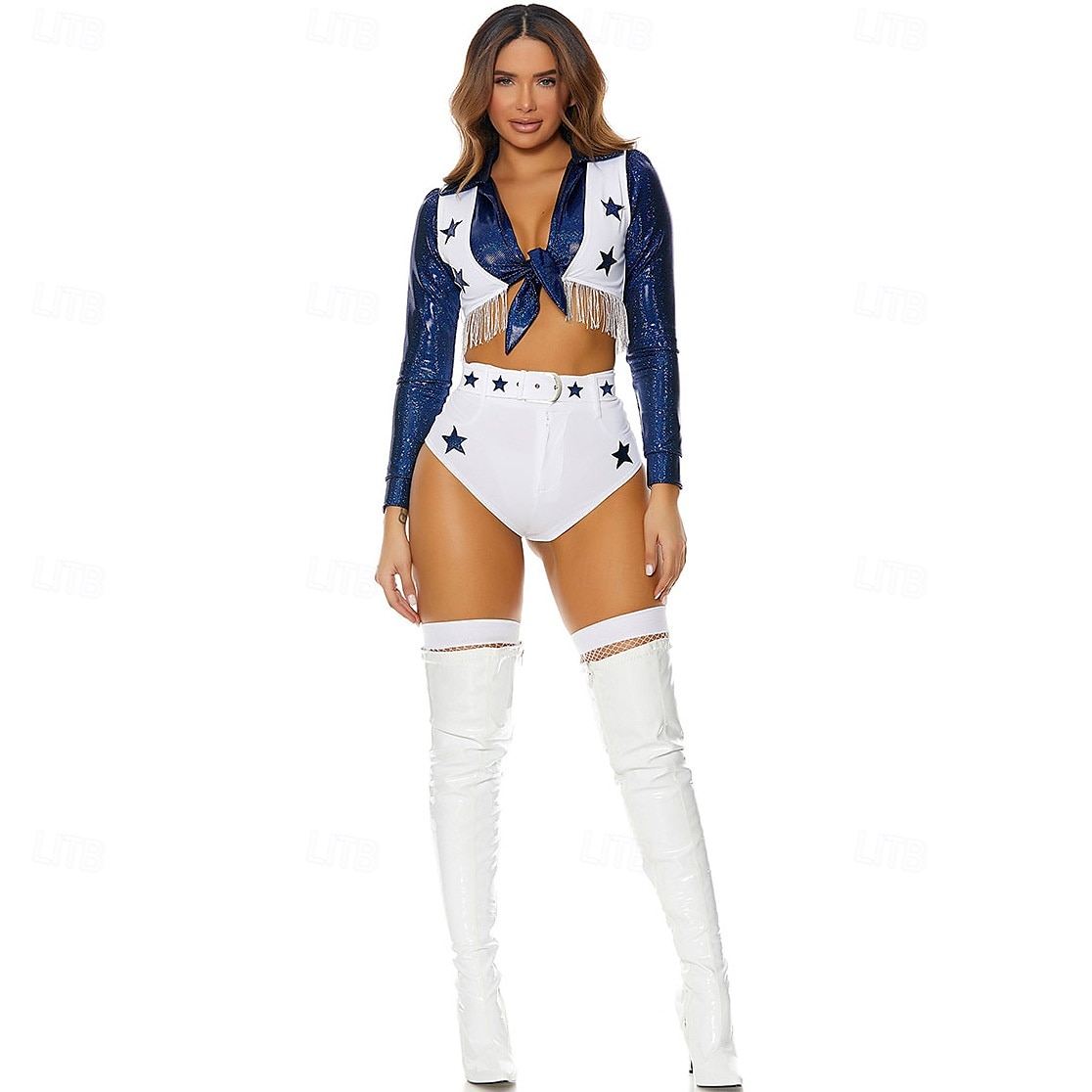 Cowboys de Dallas pompom girl Tenues Costume Ensemble deux pièces Drag & Glam Impression d'étoiles Femmes Adulte Défilé de la Fierté Mois des Fiertés Halloween Carnaval Costume de carnaval facile de 2025 ? $41.99 –P5