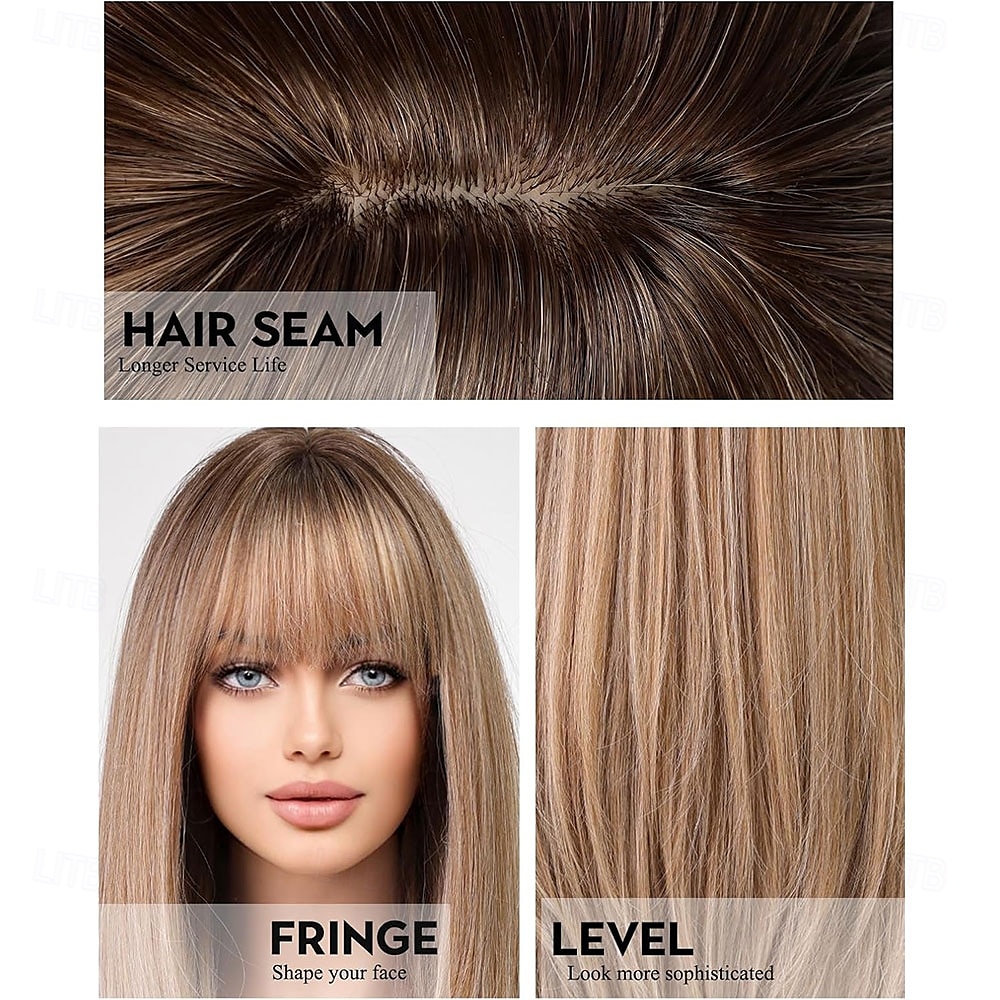 Long Straight Wigs for Women with Fringe Layered Synthetic Ash Blonde with Dark Roots Color Wigs for Women 2025 - $27.99 –P7