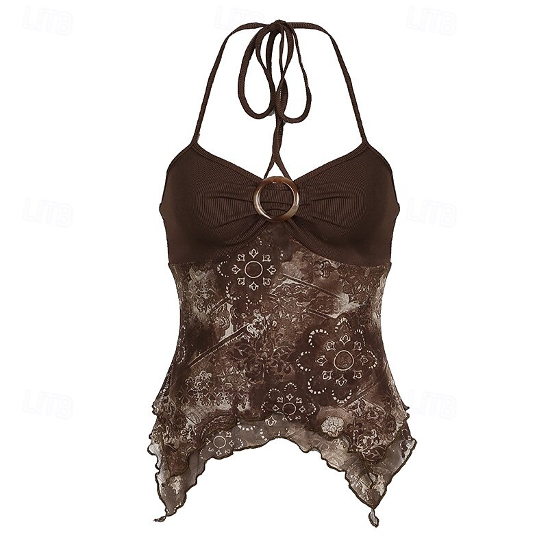 Pentru femei Cămașă Boho Bluză Floare Modern Boho Fără manșon Gâtul halter Topuri obișnuite Zilnic Concediu Ieșire Imprimeu Maro Trifoi Vară 2025 - $21.99 –P18