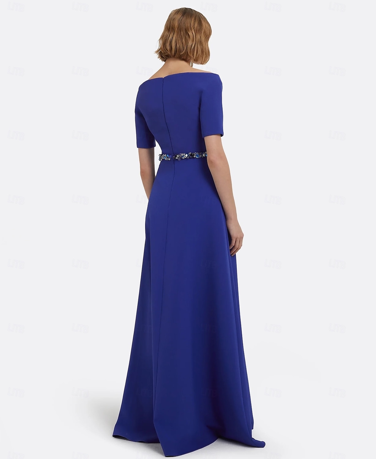Linea ad A Abito da Sera Elegante Vestito Formale Matrimonio Lunghezza al pavimento Manica Corta Scollo a V Crepe Elasticizzato con Perline 2025 del 2025 a $129.99 –P2