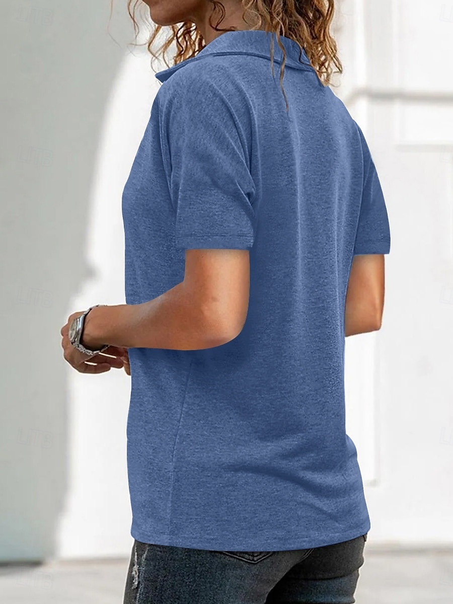 Femmes T-shirt Uni Mode Moderne Occasionnel Manche Courte Col de chemise Hauts Réguliers Quotidien Week-end Fermeture éclair Noir Vert Véronèse Rouge Bleu Gris Été de 2025 ? $19.99 –P14