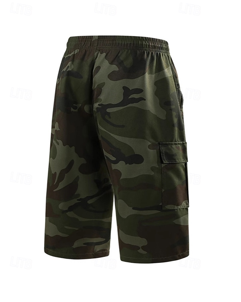 Herr Cargo-shorts Capribyxor Camo Shorts Sommarshorts Snörning Elastisk midja Flera fickor Kamuflasje Komfort Bärbar Vadlängd Utomhus Sport Dagligen Mode Ledigt Kaki Armégrön 2026 - $20.99 –P4