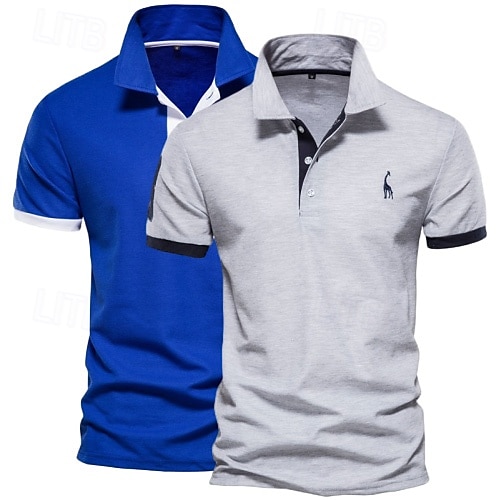 Pánské polo tričko s krátkým rukávem, 2 ks, ležérní, s klopou, pohodlné, s ozdobným potiskem &vyšívané základní letní polo tričko regular fit 2025 - $26.99 –P5