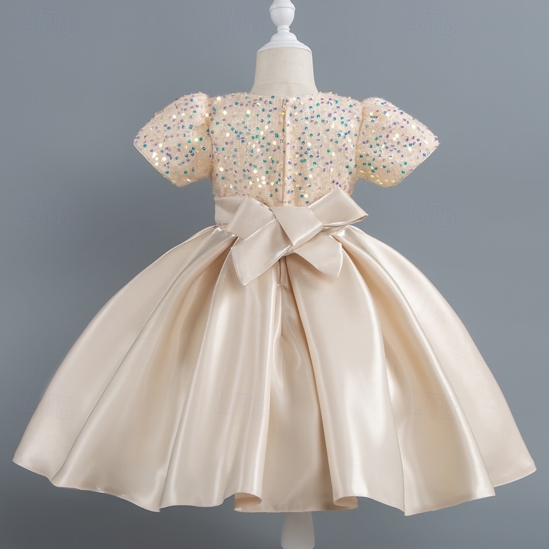 Tout-petit Fille Robe de Soirée Paillettes Manche Courte Mariage Soirée Paillettes Fermeture éclair Noeud de cravate Actif Adorable Polyester Mi-long Robe de Soirée Été Printemps Automne 4-7 ans de 2025 ? $30.99 –P2