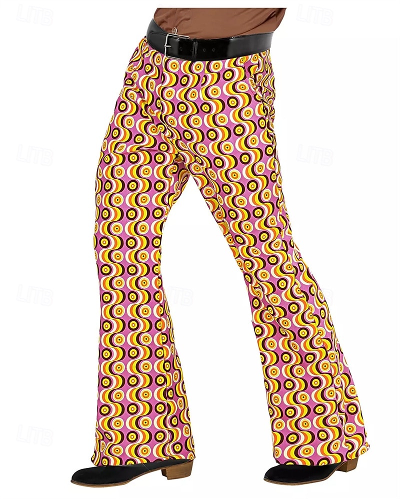 Retro 70. léta Báječný Kalhoty do zvonu Roztažené kalhoty Disko Mid Rise Psychedelické Maškarní kostým Pánské předvečer Všech svatých Karneval Dovolená hudební festival Festival Dospělé Kalhoty 2025 - $37.99 –P4