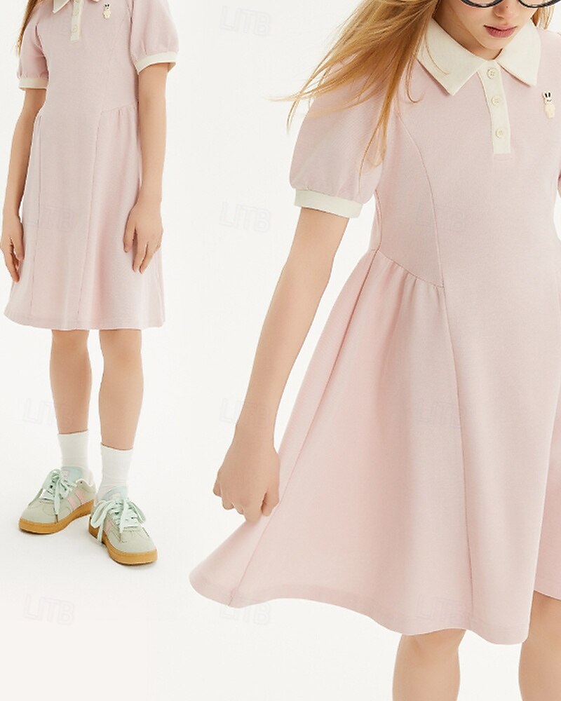 Kids Girls' Dress Color Block Short Sleeve Outdoor Patchwork Adorable Basic Cotton Knee-length Shirt Dress Casual Dress Summer 4 years+ Light Pink 2025 - $71.99 –P1