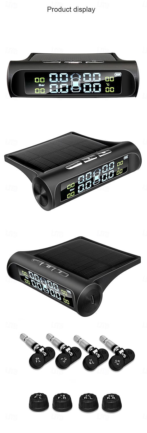 Système de surveillance de la pression des pneus solaire TPMS pour voiture – Affichage sans fil avec alarme de température et de pression, chargement USB, 4 capteurs de 2025 ? $42.99 –P1