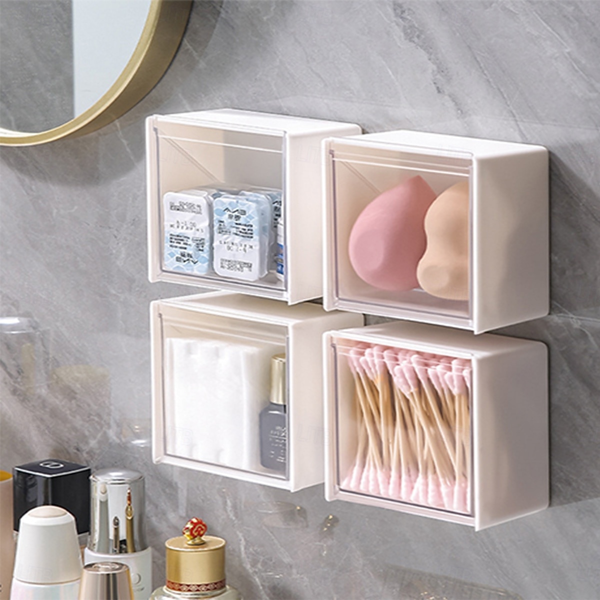 Wall-Mounted Flip Storage Boxes for Bathroom, No-Drill Makeup Organizer for Cotton Swabs, Hair Ties, Lipsticks, Ideal for Vanity, Bathroom, and Living Room 2025 - $5.99 –P6