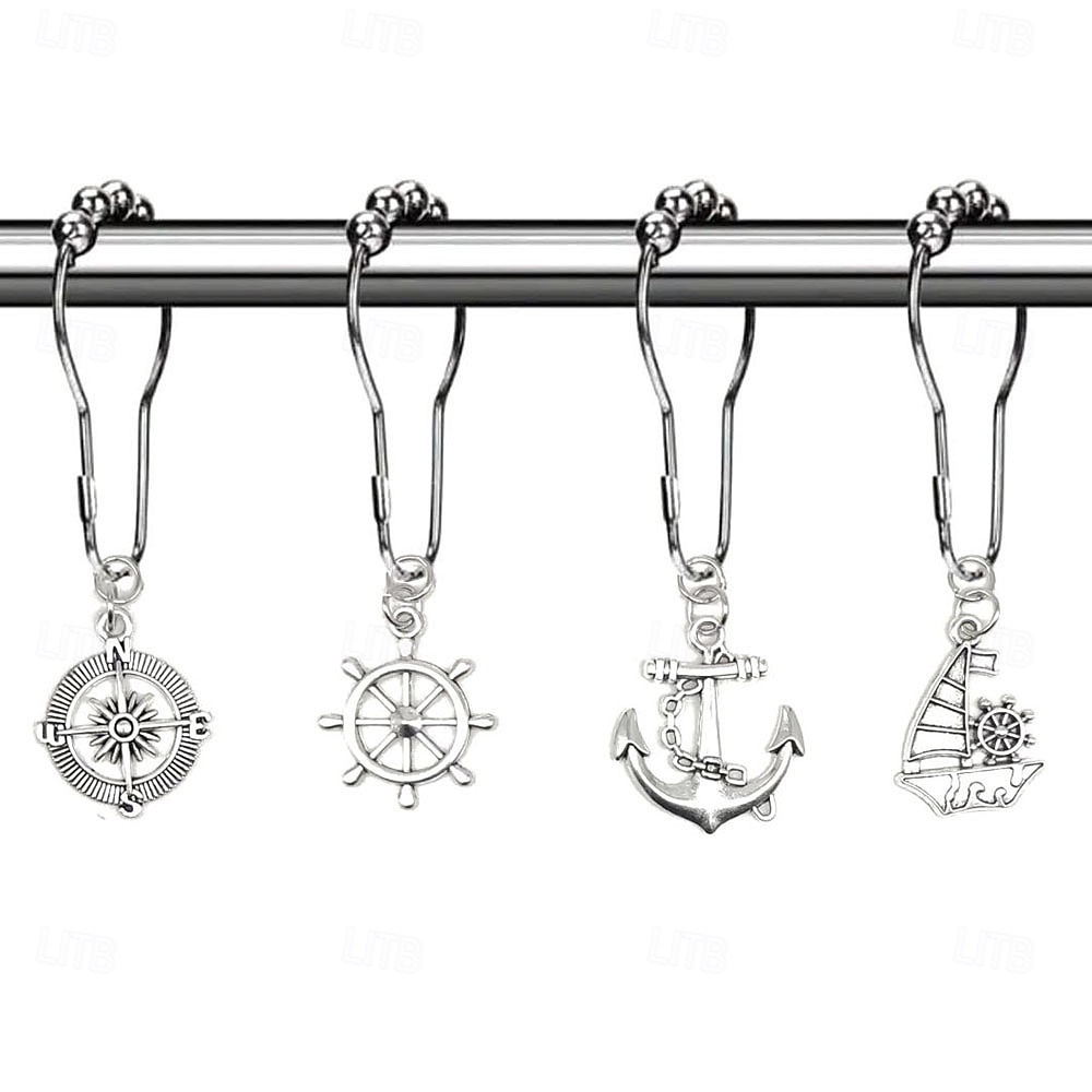Nautical Shower Curtain Hook 1pc Rustproof Polished Chrome with Antique Silvery, Anchor & Rudder Pendants for Bathroom Decor 2025 - $9.49 –P1