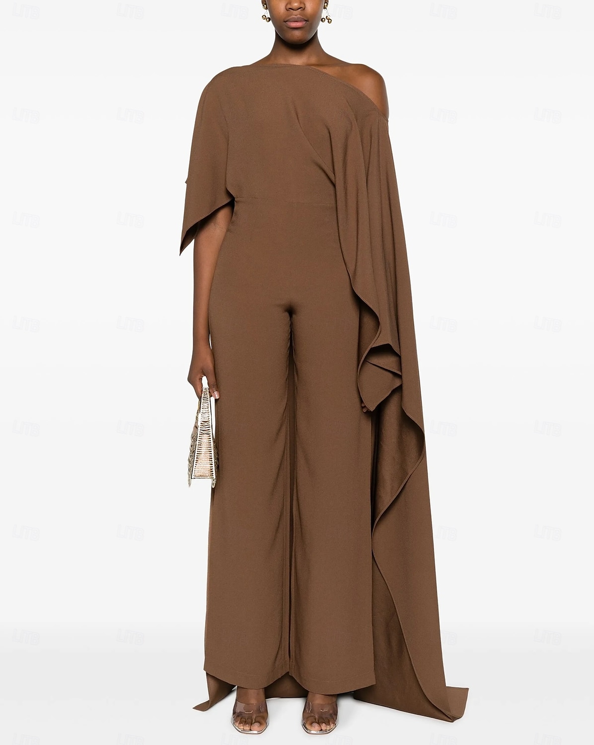 Jumpsuit Mother of the Bride Dress Elegant Simple Casual One Shoulder Floor Length Spandex Stretch Fabric Sleeveless with Cascading Ruffles Solid Color 2025 - $142.99 –P4
