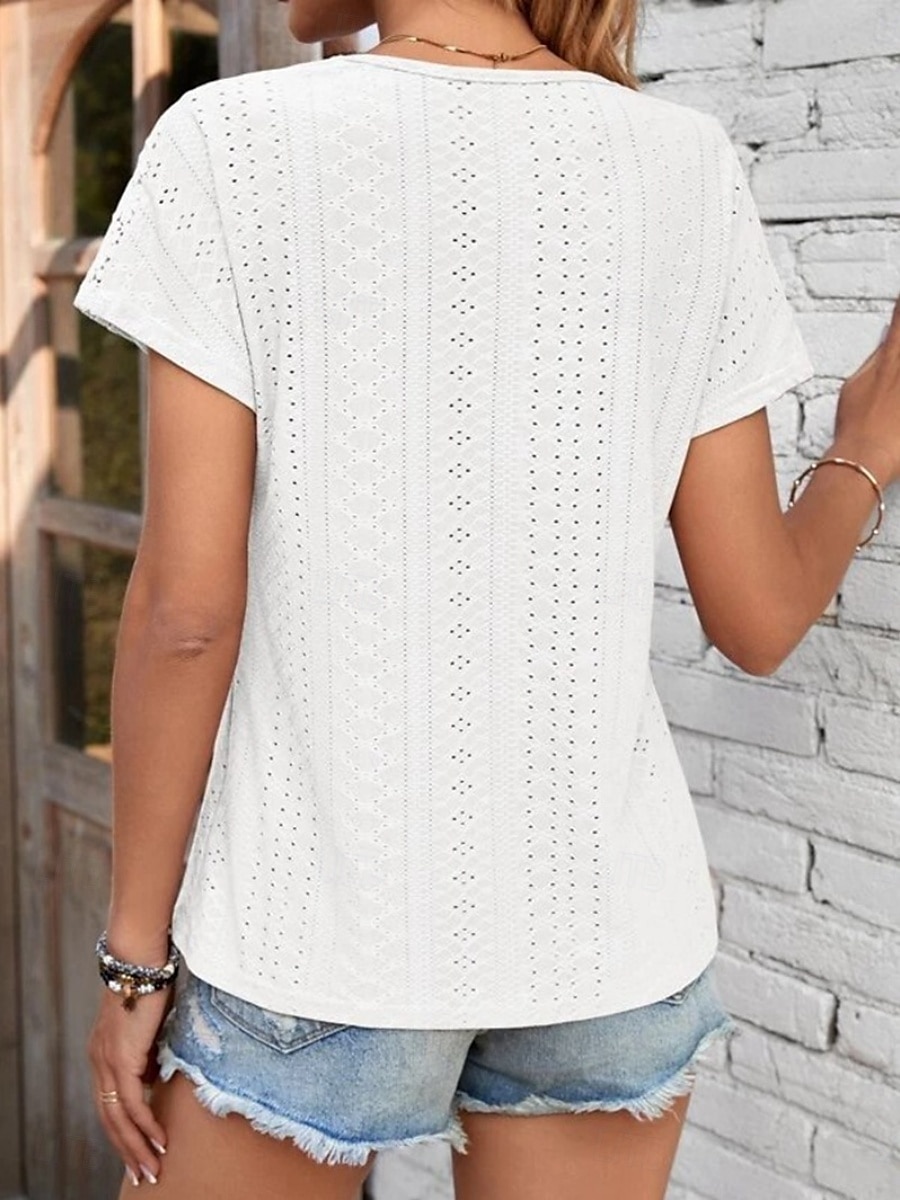 Femmes T-shirt Uni Mode Moderne Occasionnel Manche Courte Col en V Hauts Réguliers Quotidien Week-end Œillet Noir Blanche Jaune Rose Claire Été de 2025 ? $23.99 –P8