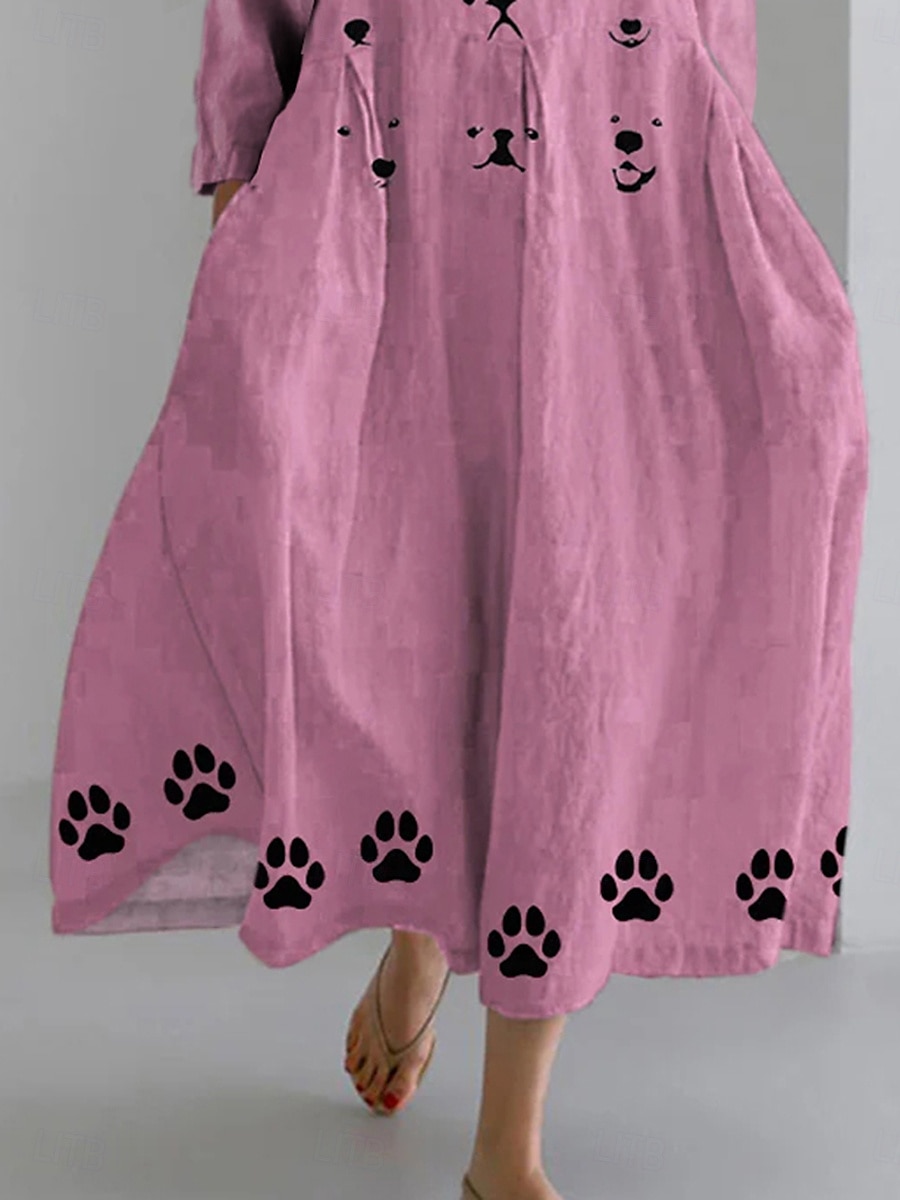 Women's Maxi Dress Sundress A Line Dress Summer Dress Vacation Casual Beach Daily Holiday Going out Loose Fit Graphic Animal Long Sleeve Crew Neck Boat Neck Pink Blue Brown Summer Spring 2025 - $36.99 –P3