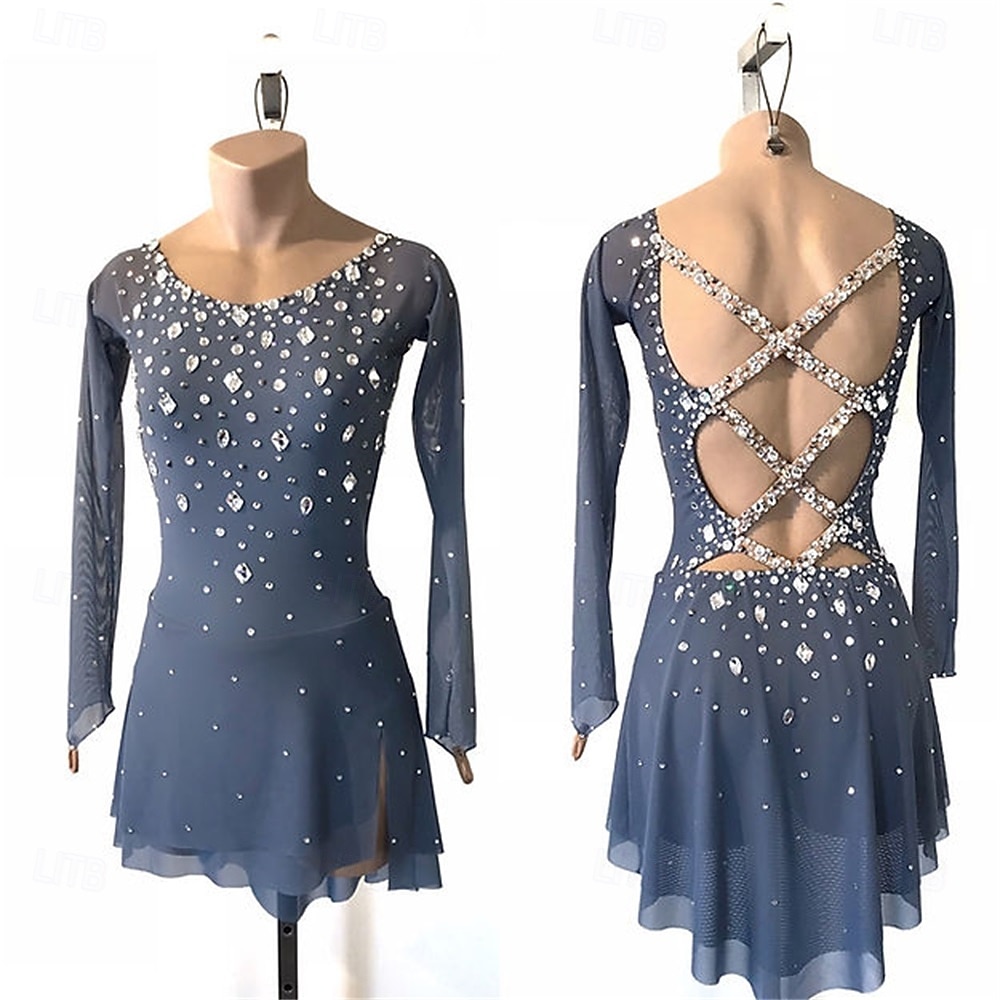 Abito da pattinaggio artistico Per donna Ragazze Pattinaggio sul ghiaccio Vestito blu navy Bianco Rosa Patchwork Schiena aperta Rete Alta elasticità Allenamento Competizione Vestiti da pattinaggio del 2026 a $252.69 –P1