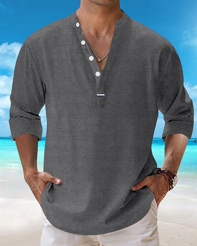 Men's Shirt Popover Shirt Summer Shirt Casual Shirt Beach Shirt Black White Pink Navy Blue Sky Blue Long Sleeve Plain Lapel Vacation Hawaiian Clothing Apparel Cotton Blend Fashion Casual Comfortable 2026 - $31.99 –P5