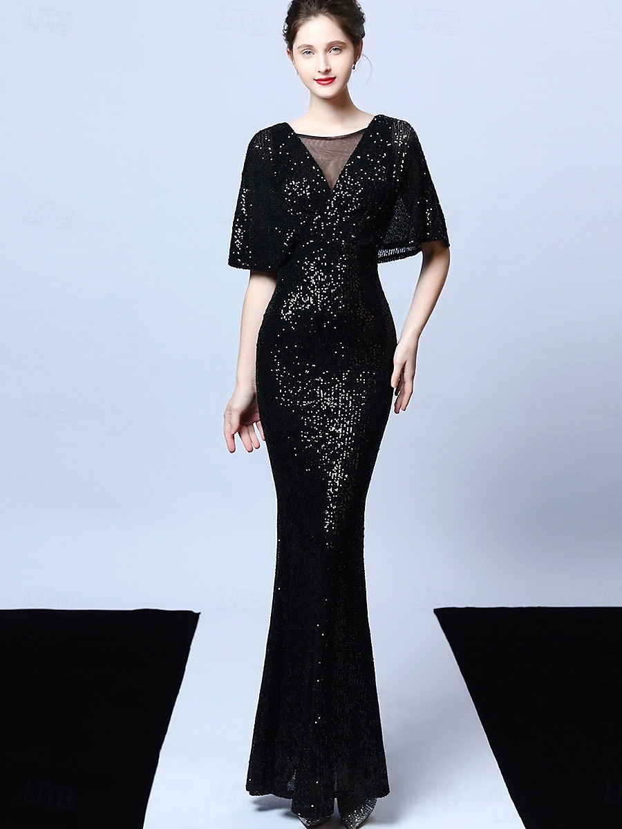 A-Line Quinceanera Dresses Elegant Dress Formal Wedding Floor Length Short Sleeve V Neck Sequined with Tassel 2025 - $109.99 –P9
