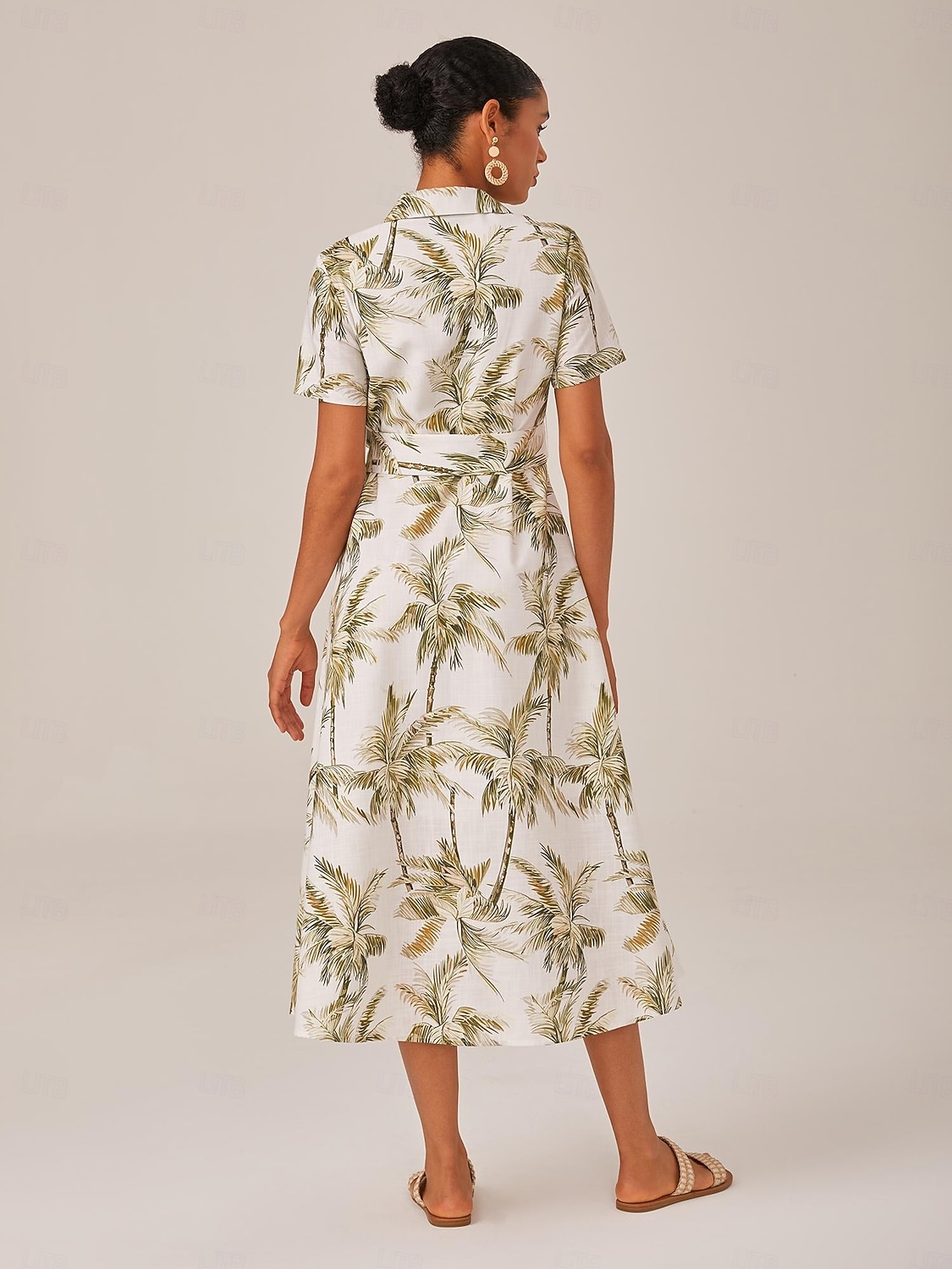 Dames Vrouw Shirtjurk Casual jurk Jurk met print Halflange jurk Groen Korte mouw Blad Planten Palmboom Zak Omgord Afdrukken Zomer Lente Herfst Overhemdkraag Vakantie XS S M 2025 - $81.99 –P2