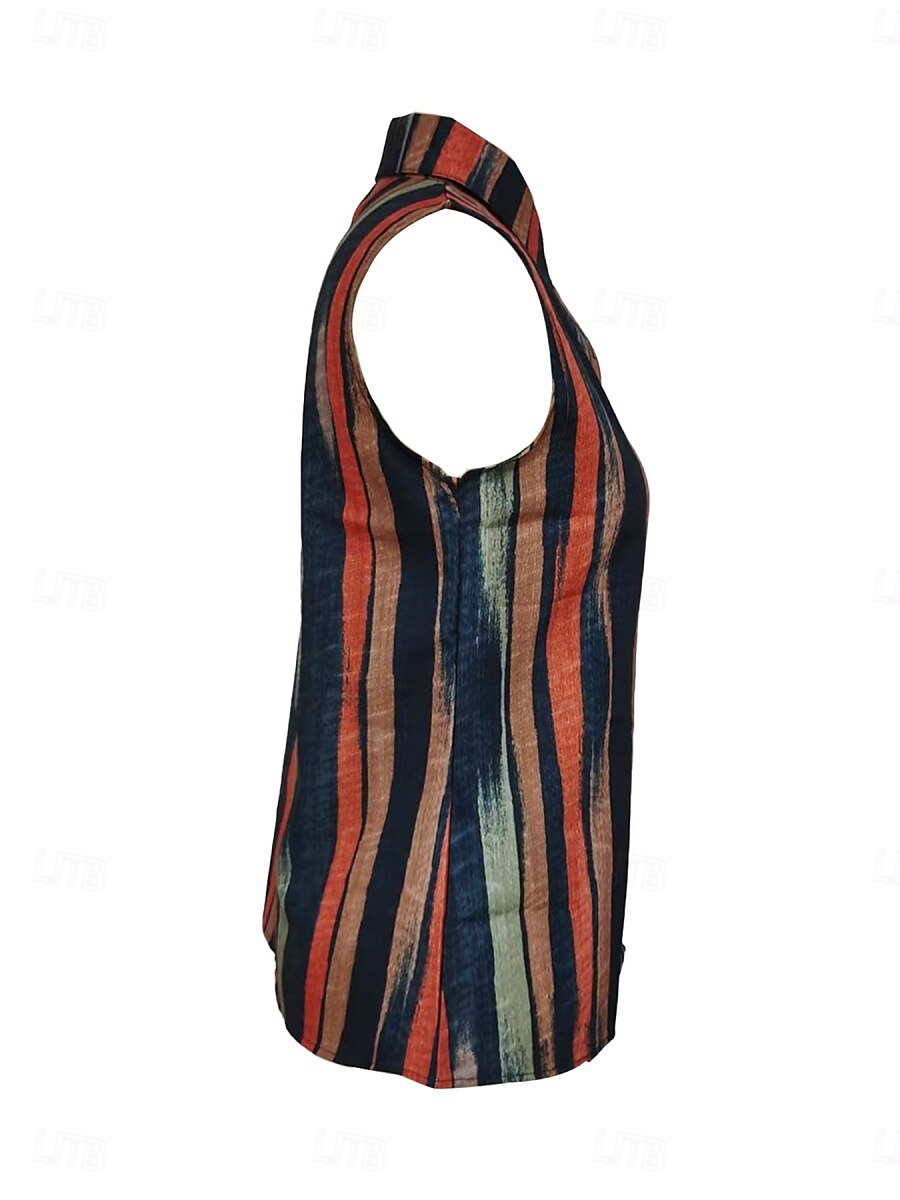 Women's Camisole Tank Top Striped Daily Casual Sleeveless V Neck Regular Tops Daily Buttons Print Yellow Red Blue Summer Spring 2025 - $16.99 –P3