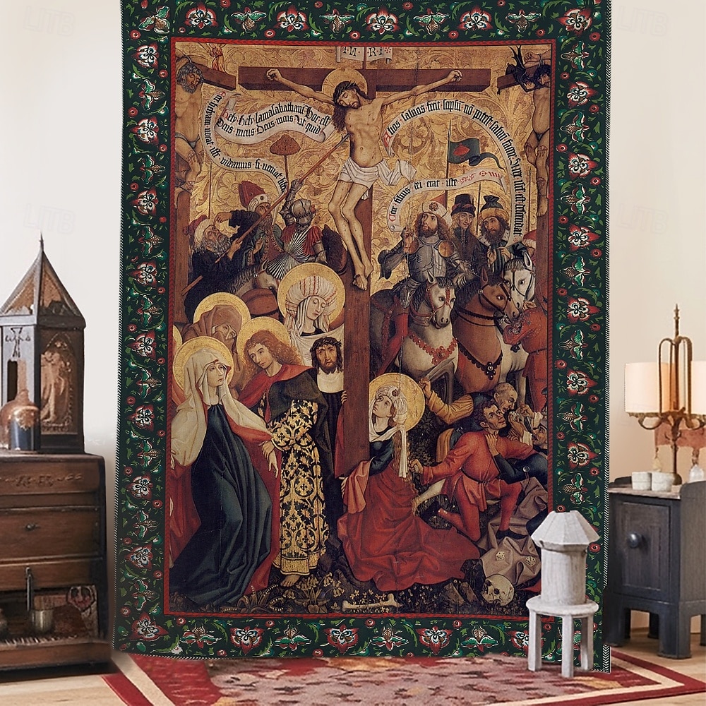 Mittelalterliche Wandteppiche Mittelalter Wandteppich Religiöse Kunst großer Wandteppich Wanddekoration Fotohintergrund für Zuhause Schlafzimmer Wohnzimmer Dekoration Kemptener Kreuzigung 2026 - $19.99 –P1