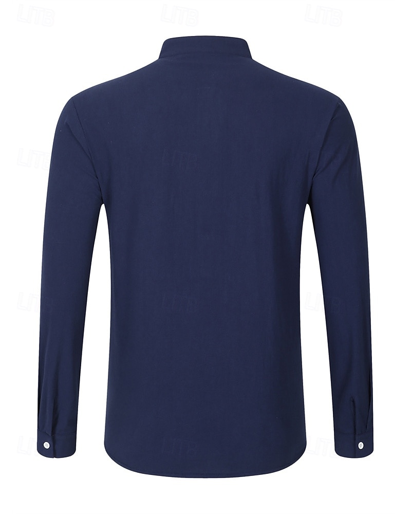 Herren Hemd Leinenhemd Popover-Hemd Freizeithemd Baumwollhemd Einfach Urlaub Hawaiianisch Schwarz Weiß Rosa Marineblau Langarm Stehkragen Frühling Herbst Bekleidung 2025 - $21.99 –P9