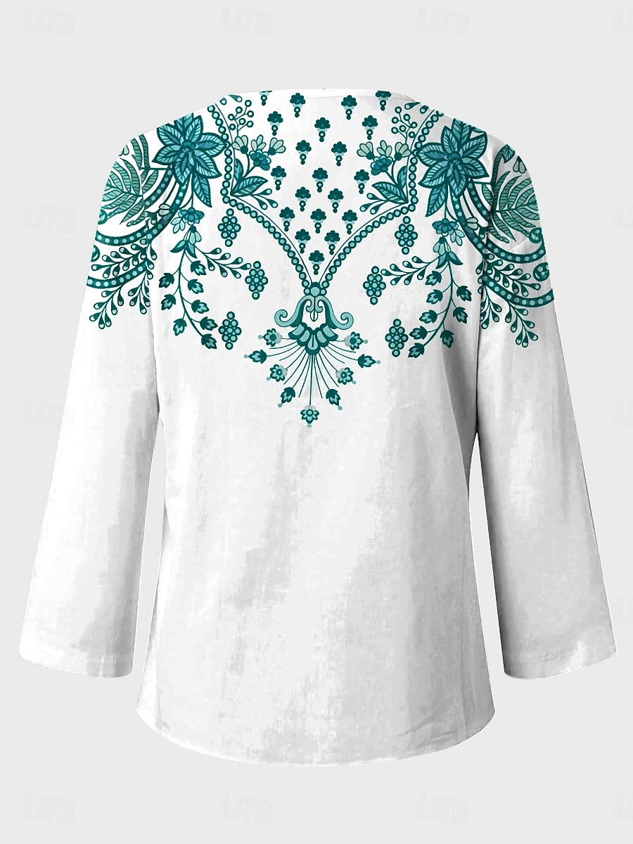 Dame Bluse Blomstret Grafisk Geometrisk Stilfull Fritid Langermet V-hals Vanlige topper Daglig Rød Blå Grønn Sommer Vår 2025 - $24.99 –P2