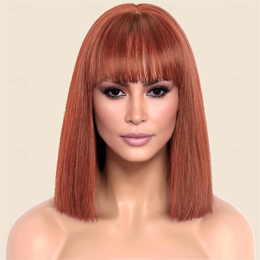 Short Straight Bob Auburn Wigs with Fringe Shoulder Length Hair Colorful Wig for Women Girls Heat Resistant Synthetic Wig for Cosplay Halloween Party 14 Inch 35cm Ginger Brown 2026 - $24.99 –P4