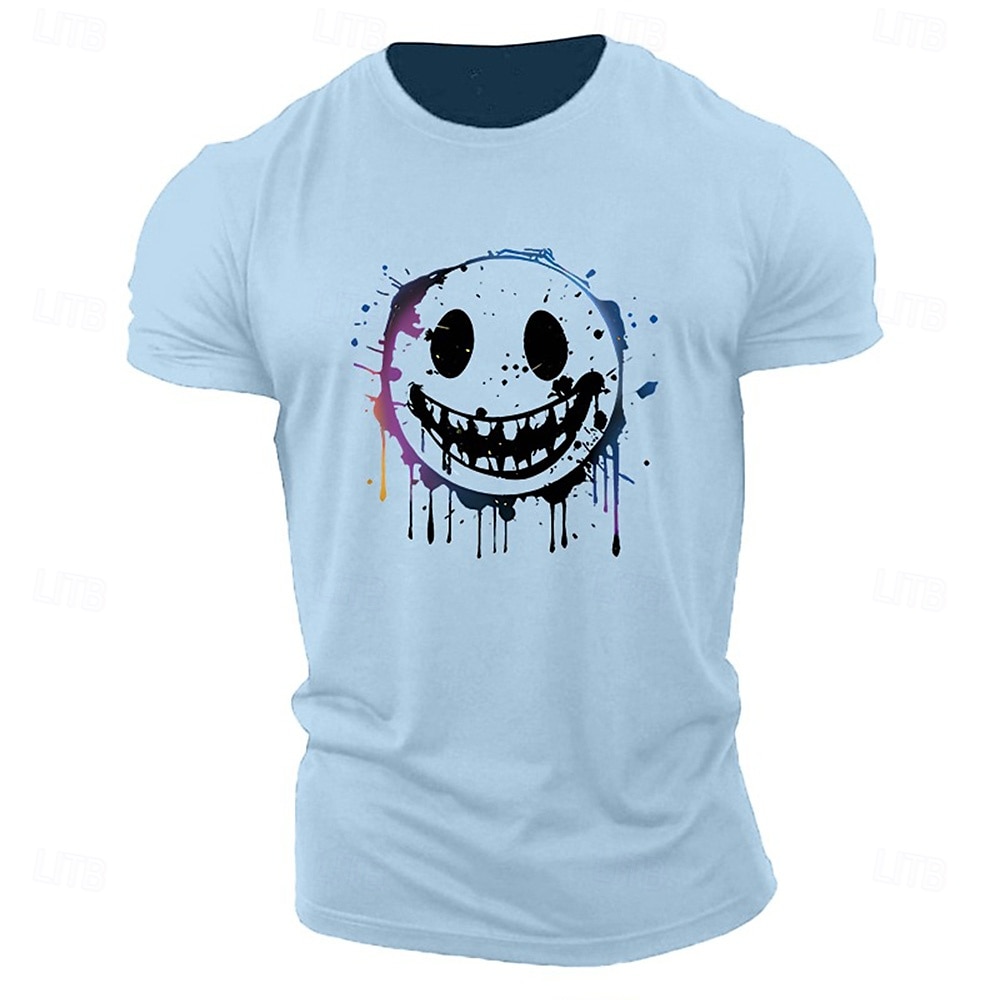 Herr Grafiska tryck Rolig Le ansikte T-shirt Grafiska utslagsplatser Bomull Kortärmad Grafisk Skjorta Heather Grey Svart Vit Bekväm t-shirt Utomhus Gata Modedesignerkläder 2025 - $15.99 –P2