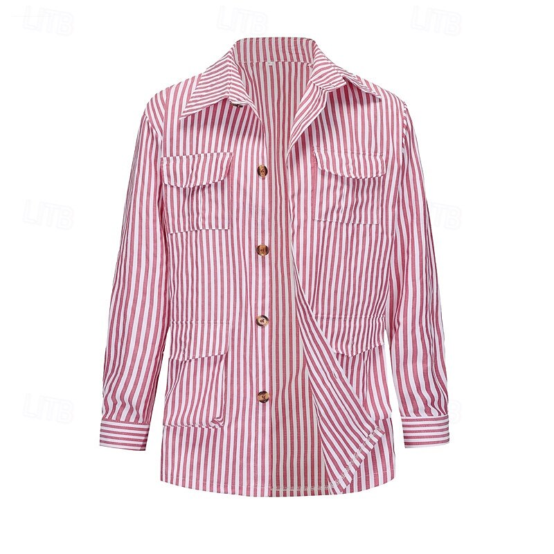 Homens jaqueta leve jaqueta de verão Jaqueta de Camisa Jaqueta de Transição Férias Diário Bolsos Verão Primavera Riscas Moda Clássico Lapela Padrão Rosa claro Azul Verde cáqui Casaco de 2025 por $30.99 –P17