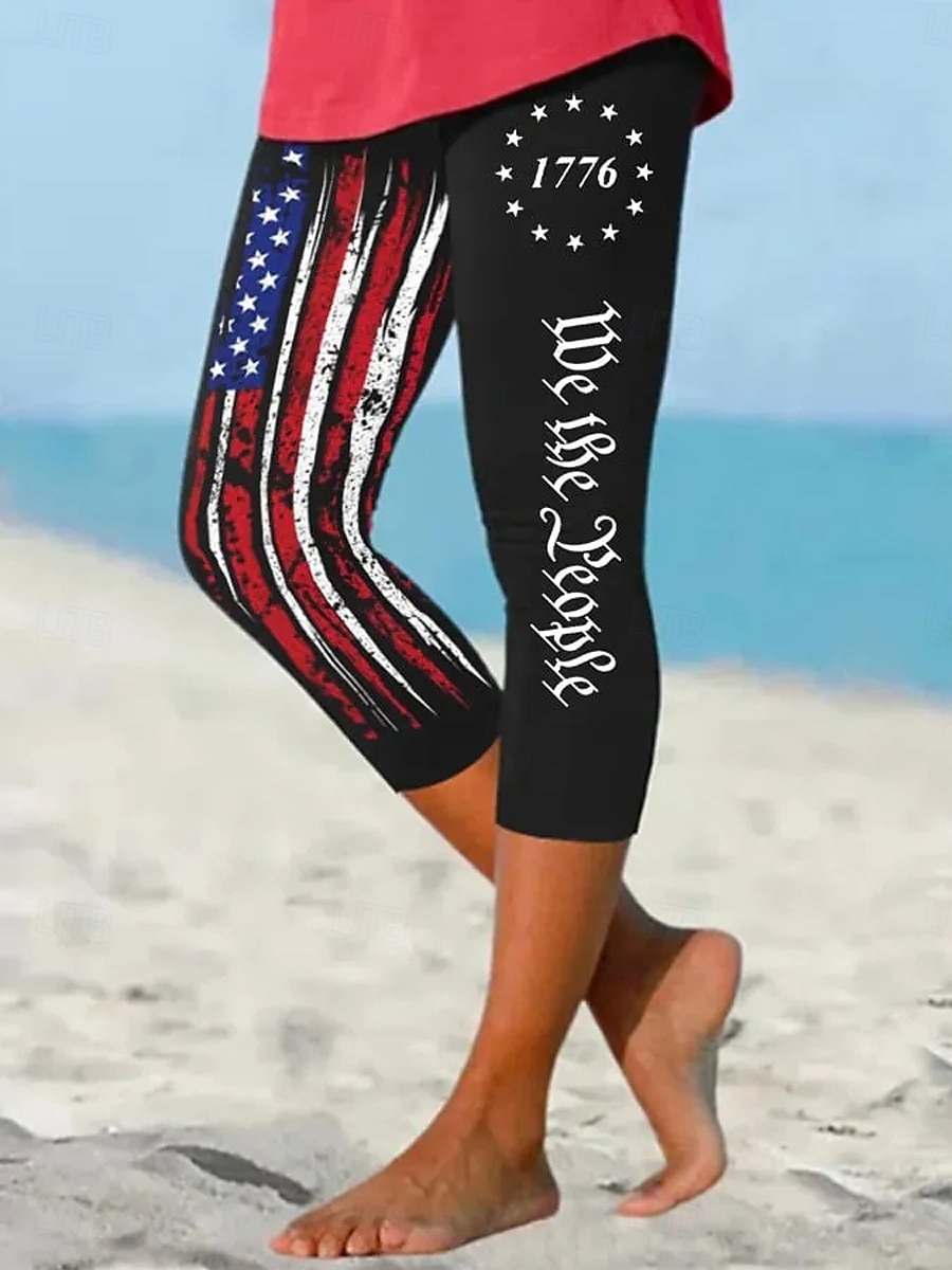Női Hazafias Leggings Vakáció Vintage Divat Vádli-hosszú Magas Derék Nadrág Grafika Zászló Nyomtatás Lélegző Puha Nyújtható Formális Vakáció Iroda 2025 - $18.99 –P1