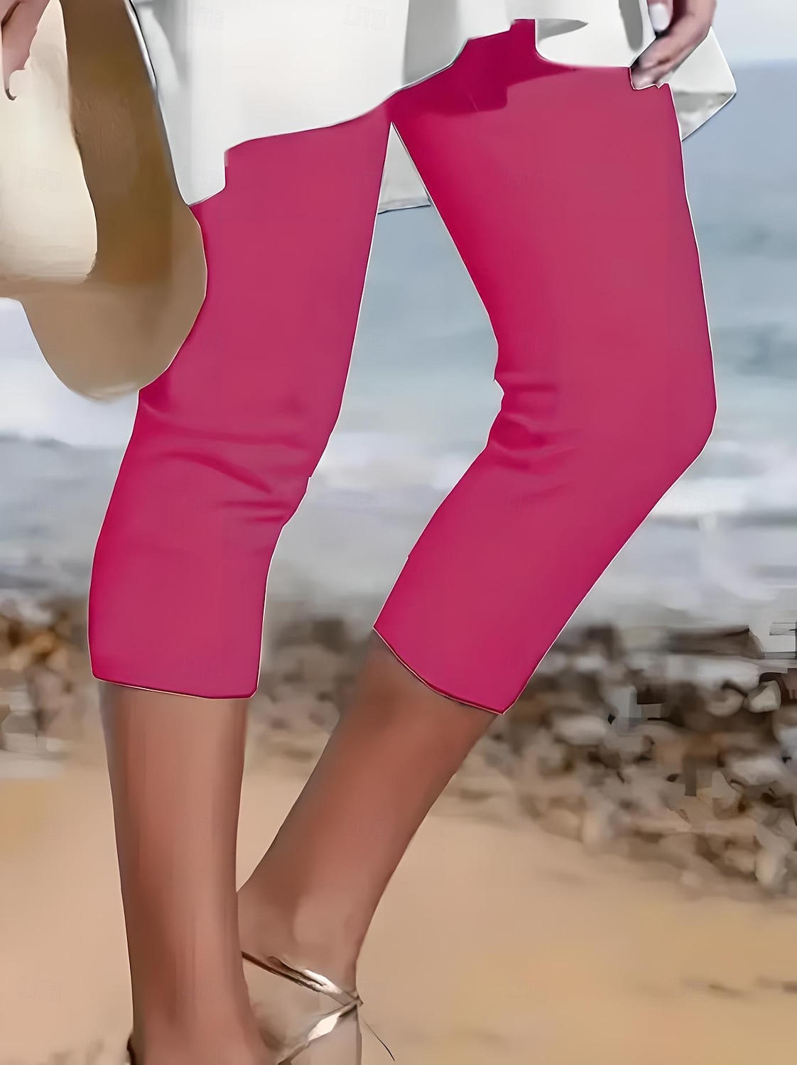 Women's Leggings Vacation Fashion Streetwear Calf-Length High Waist Solid Color Printing Thermal Warm Breathable Soft Stretchy Outdoor Vacation Street Robin's Egg Blue Black White Fuchsia Summer 2025 - $18.99 –P10