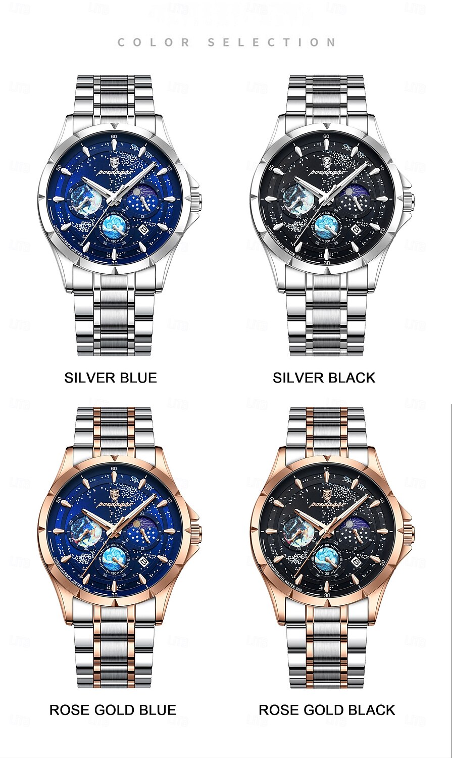 916 Men's Stainless Steel Watch – Luminous Dial, Multi-Function Quartz Movement, Calendar, 3ATM Waterproof, Elegant Business Style 2025 - $39.99 –P6