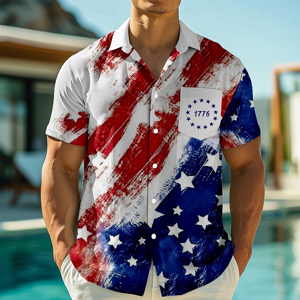 Independence Day Voor heren Amerikaanse Amerikaanse vlag Vaderlandslievend 1776 Overhemd Zomer overhemd Overhemd met knopen Korte mouw Mode-casual Feestdagen Zomer Lente Strijkijzer 3D-afdrukken 2025 - $23.99 –P1