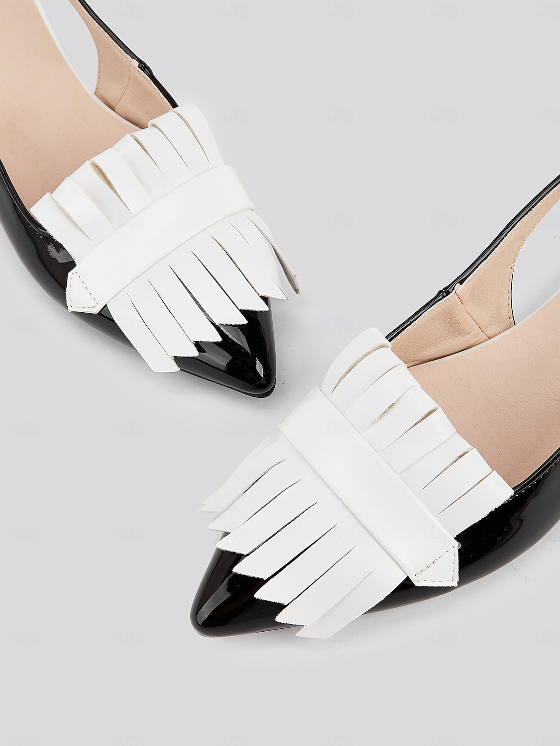 Slingback-Schuhe aus schwarzem Lackleder für Damen – elegantes Glanzfinish mit Fransendetails, perfekt für Business und Freizeit 2025 - $32.99 –P5
